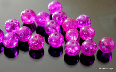12mm Fuchsia Crackle Glass Beads x 10